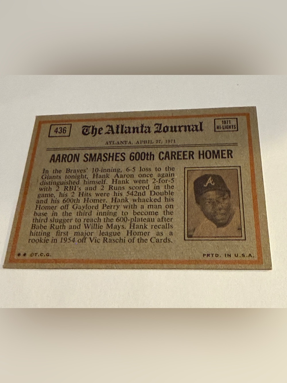 Reggie Jackson 1972 Topps In Action Baseball Card #436 Vintage Collectible - Picture 2 of 3